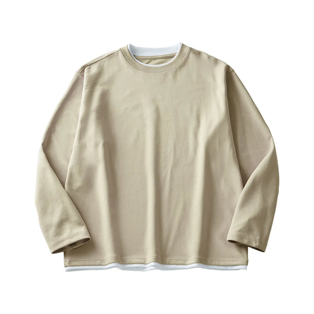 Men's loose fit long-sleeved cotton blend t-shirt in solid colours