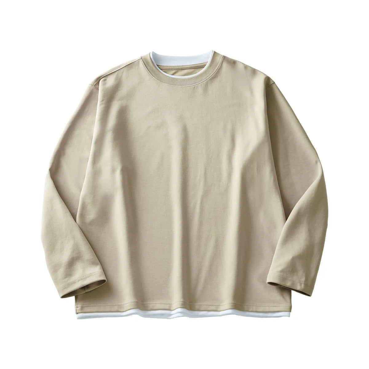 Men's loose fit long-sleeved cotton blend t-shirt in solid colours