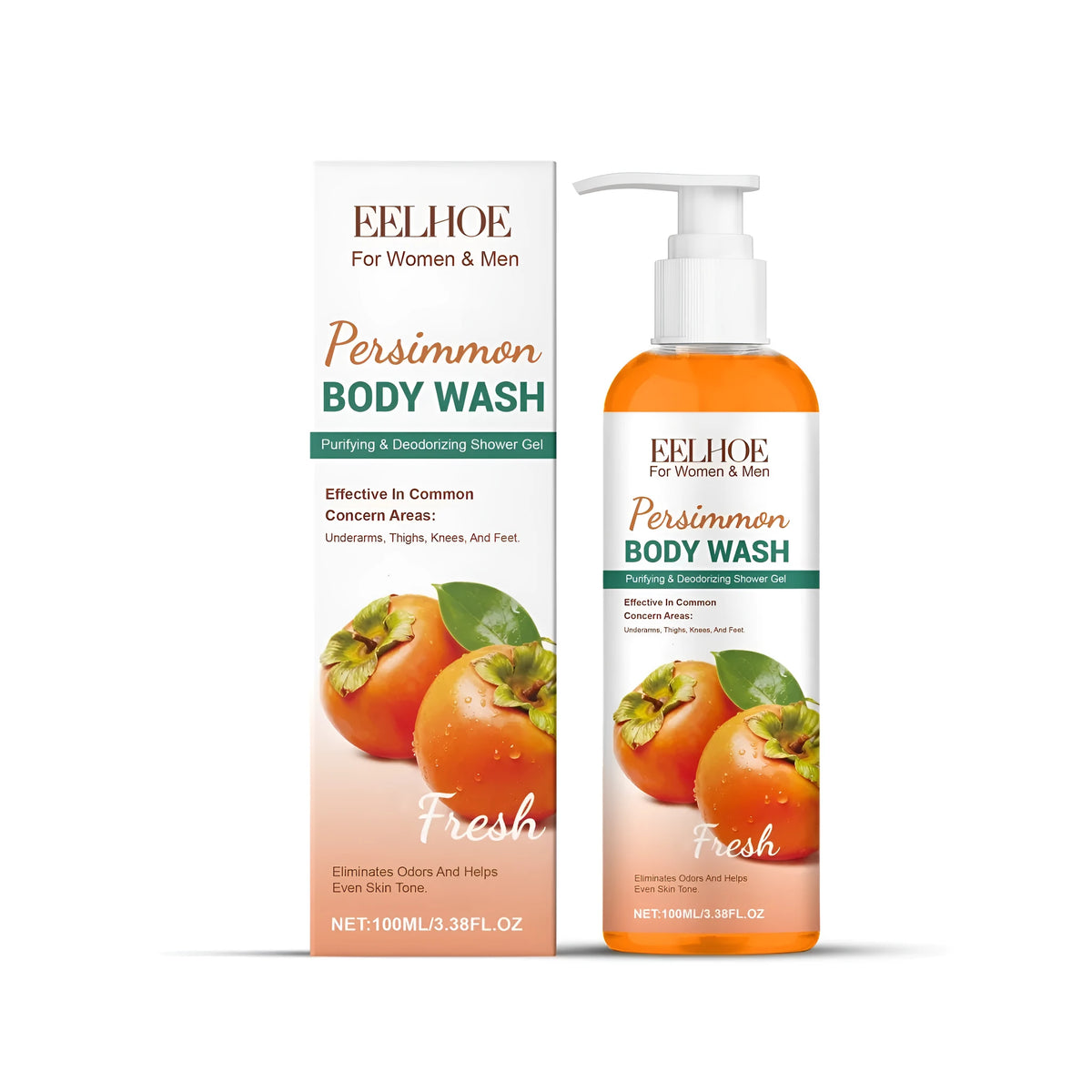 Persimmon refreshing shower gel 100ml bottle with aloe vera, vitamin E and betaine body wash
