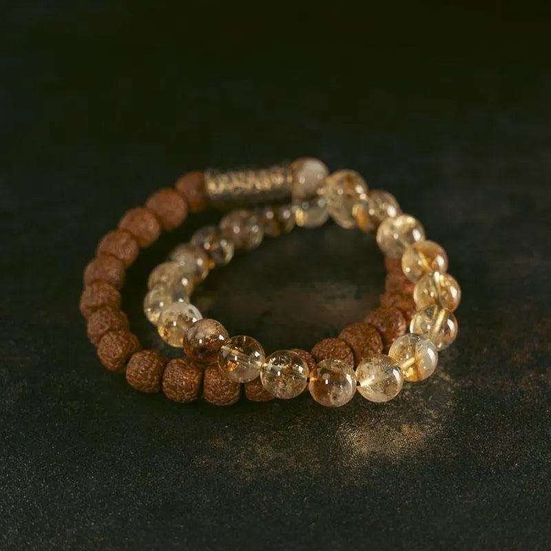 Personalised retro LCD double circle bracelet in natural citrine colour with size options for boys and girls