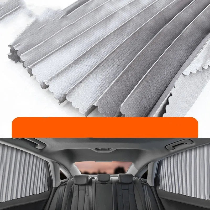 Auto retractable car sun curtain with roller shutter mechanism in gold colour