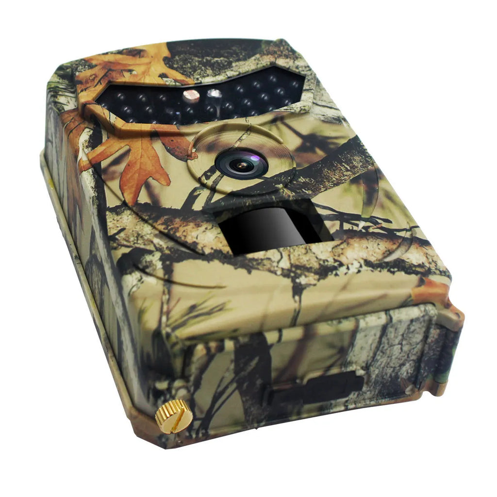 Yellow brown hunting game camera with infrared sensors for night vision wildlife monitoring