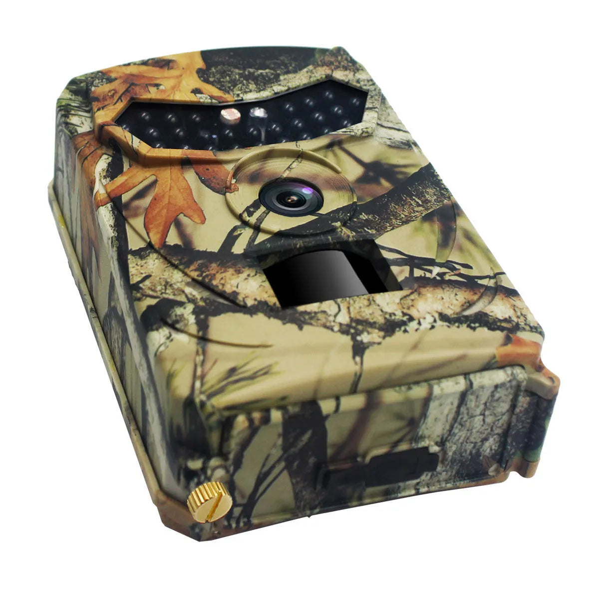 Yellow brown hunting game camera with infrared sensors for night vision wildlife monitoring