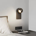 Minimalist rotatable LED wall lamp in sand white finish, 7W, showing compact D8x7.5x17x3cm design for bedside use
