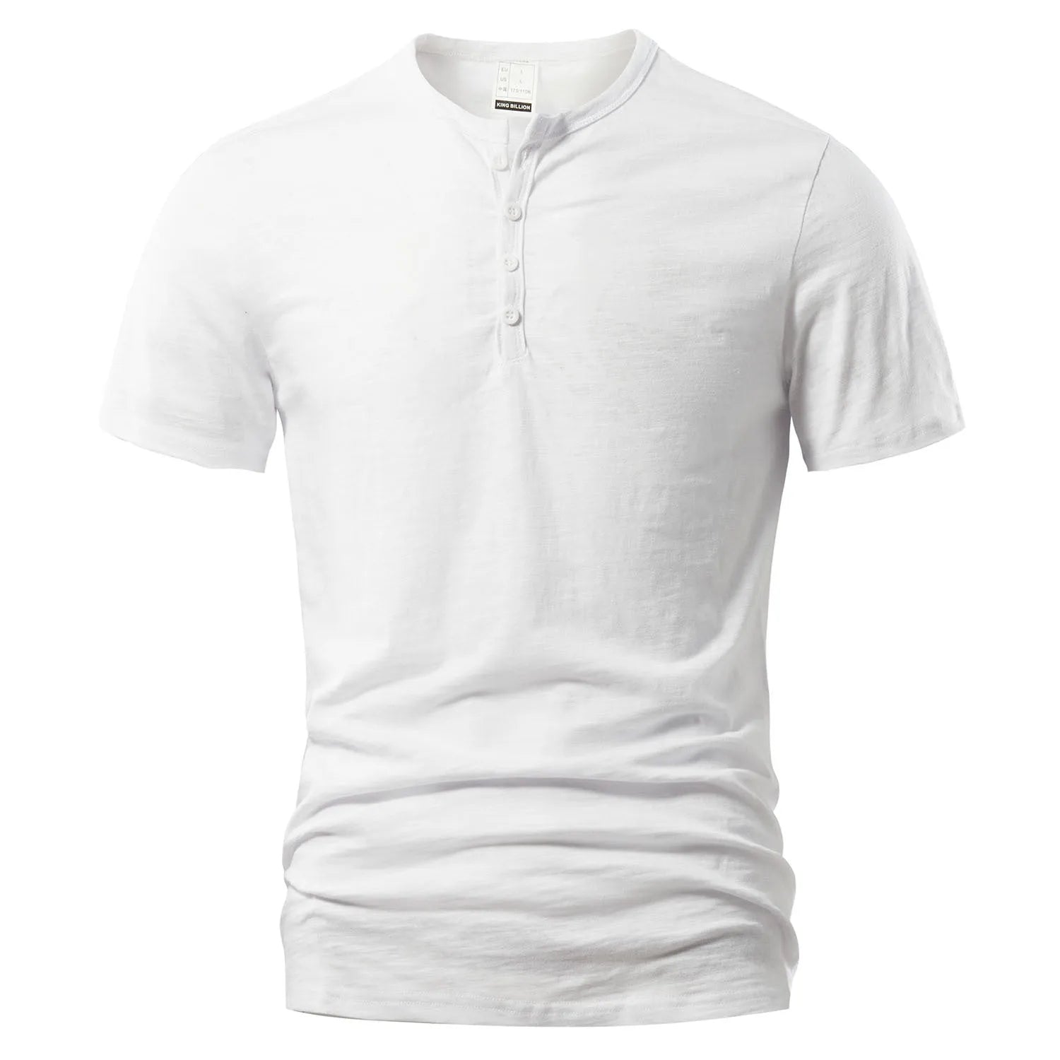 Men's solid colour slub cotton short-sleeve T-shirt on a hanger.