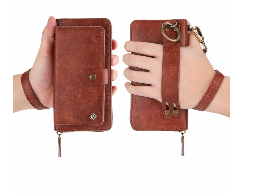 Imitation leather multi-function phone case with wallet and car mount for Samsung Galaxy and iPhone.