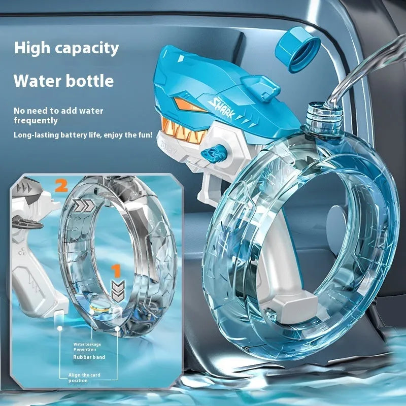 Blue Shark electric water gun toy with automatic continuous fire feature