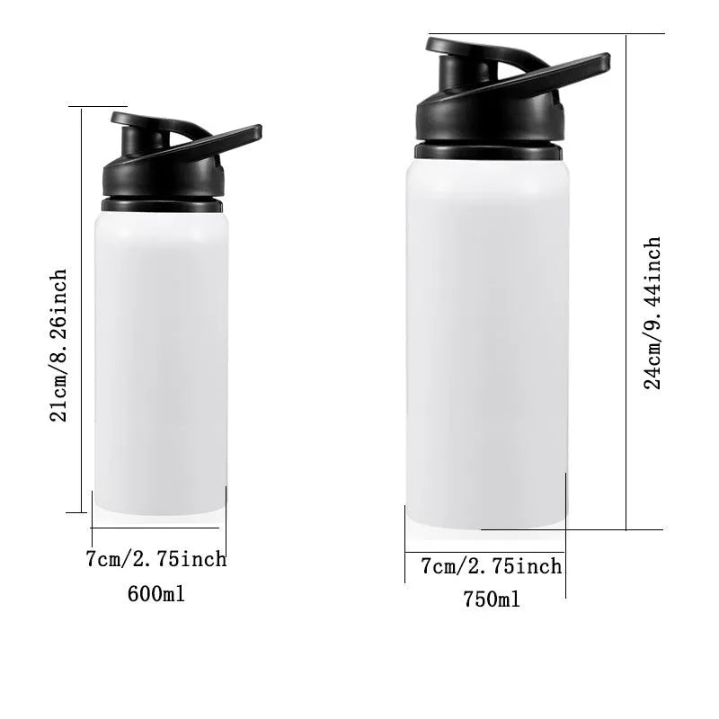 White aluminium cycling water bottle for outdoor sports with 600ml or 750ml capacity