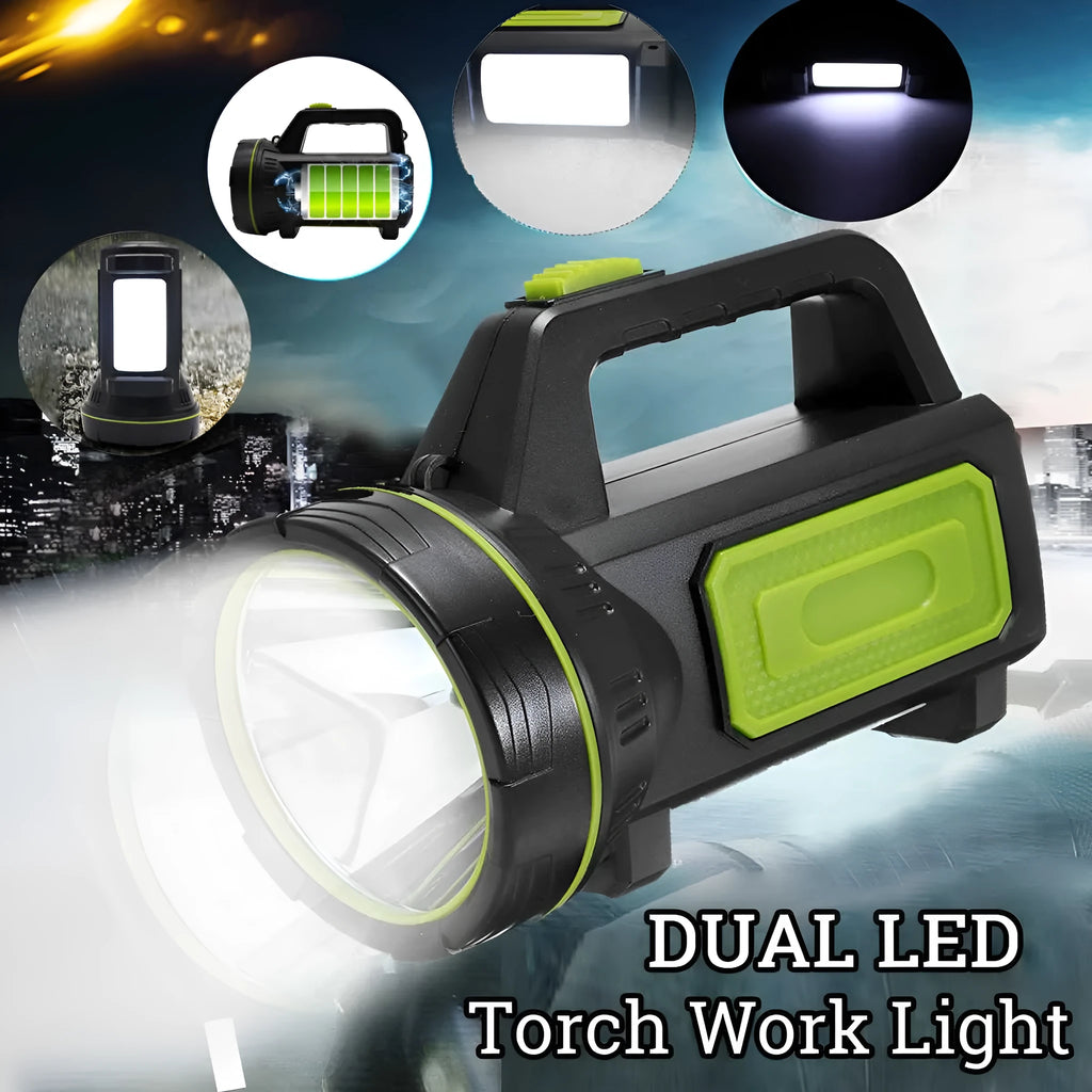 Green USB rechargeable LED flashlight with 500m range and 6000mAh battery