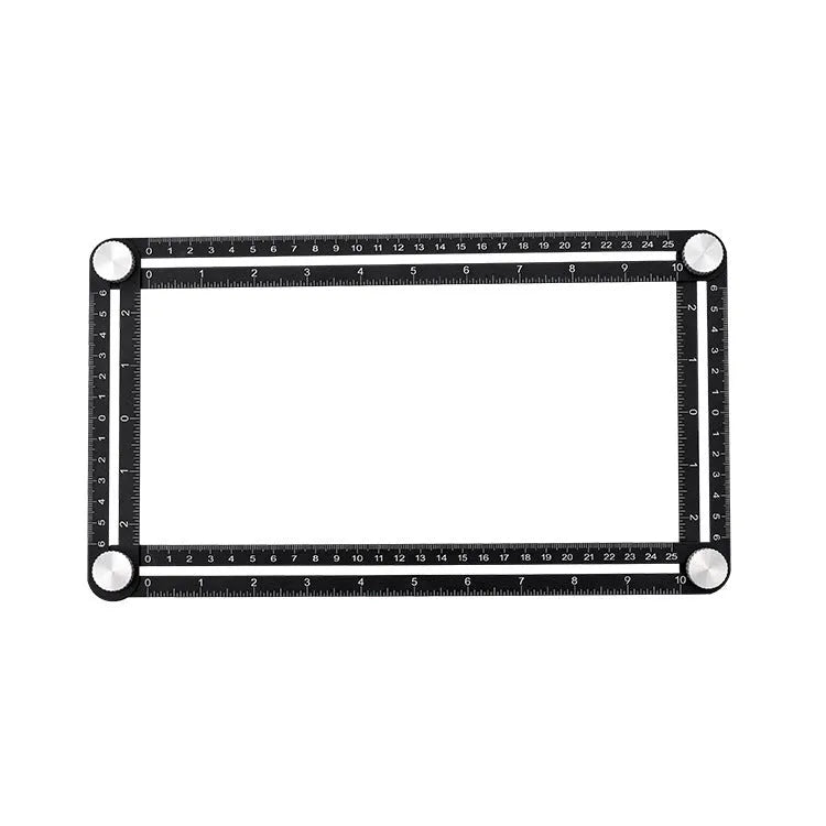 Aluminium alloy four-sided ruler with inch and centimetre markings used as a layout template tool