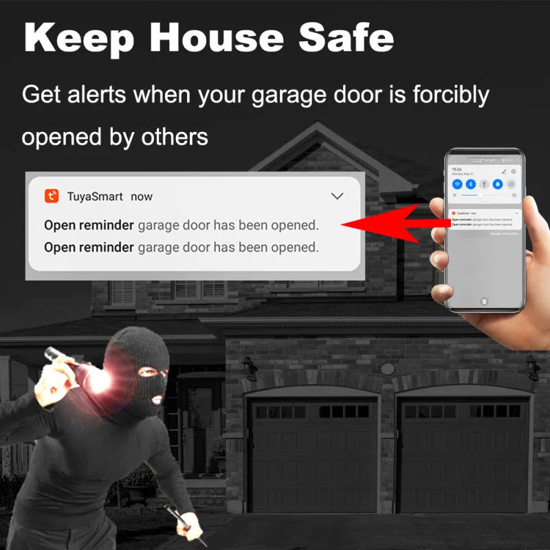 Black WiFi smart garage door controller with USB port for remote and voice control