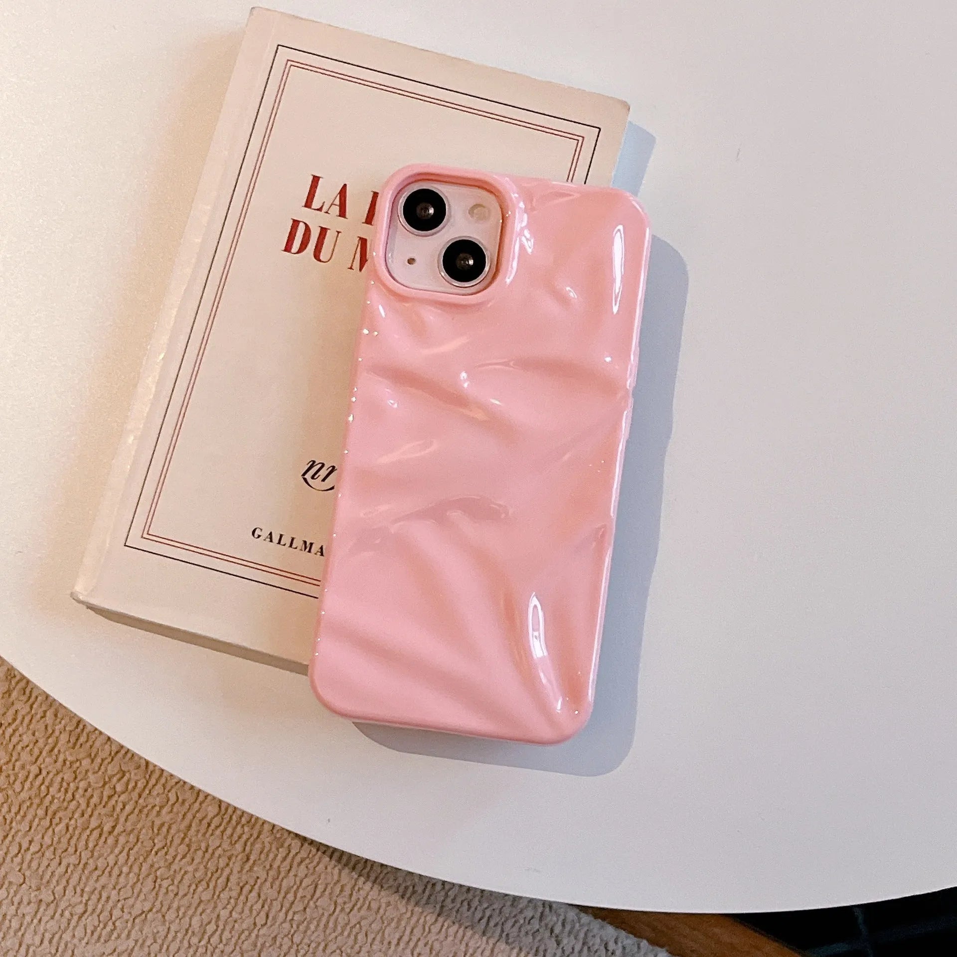 Electroplated three-dimensional pleated TPU phone case for iPhone 11–16 Pro Max in milk blue colour