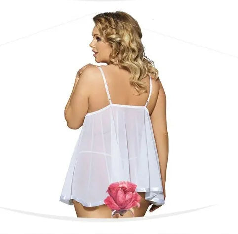 Women's plus size lace and mesh sleepdress lingerie in size 6XL on a hanger.