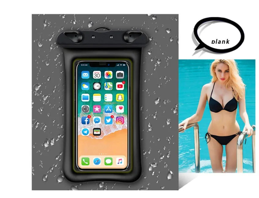 Double airbag mobile phone waterproof bag in various colours with 45cm rope