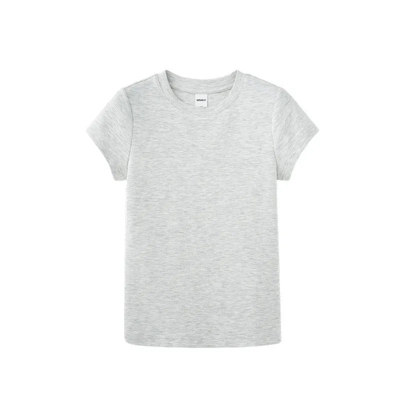 Slim fit men's cotton blend T-shirt and vest in black, beige, and grey colours on a hanger.