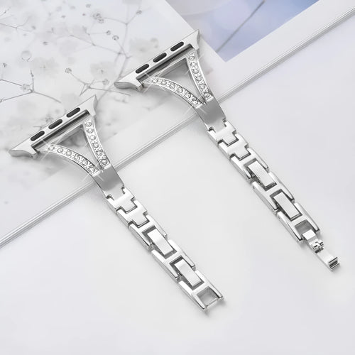 Zinc alloy herringbone diamond pattern Apple Watch strap in silver colour