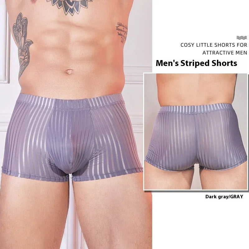 Men's striped lightweight mesh underwear in black, shown flat.