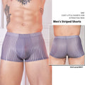 Men's striped boxer shorts in transparent nylon fabric, shown in black colour.