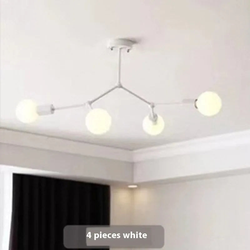 Nordic style black iron ceiling chandelier with multiple light heads.