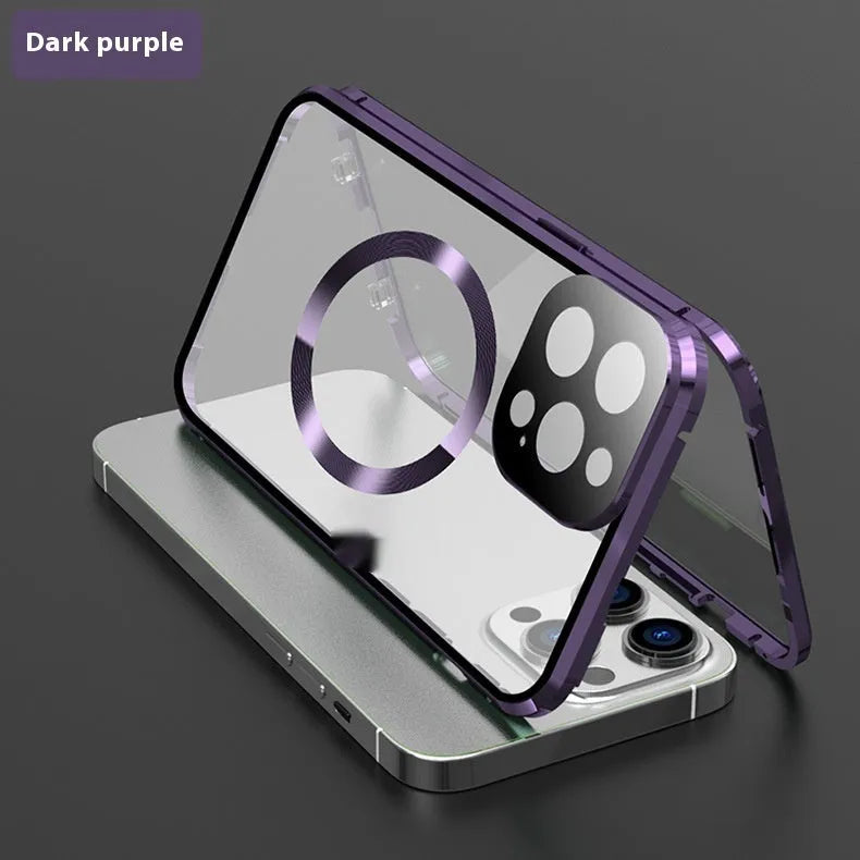 Magnetic metal phone case for Apple iPhone with shockproof anti-fall protection in black colour