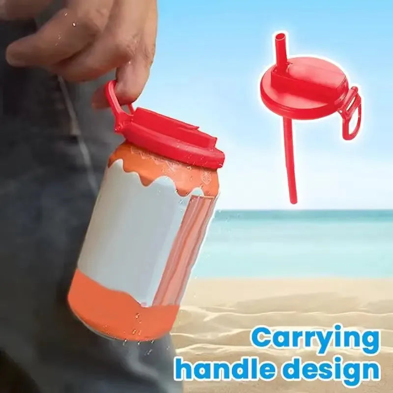Reusable plastic soda can lid with straw for standard Coke cans, round injection moulded can stopper.