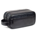 Men's PU leather handheld storage bag in black with sewing seams and zip closure