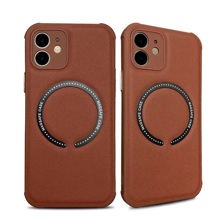 Leather TPU MagSafe magnetic cross phone case for iPhone, solid colour back cover, pink variant
