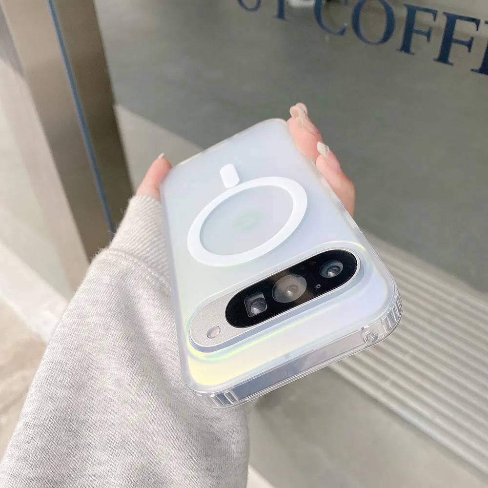 Colourful laser frosted matte phone case for Google Pixel smartphones on a table