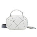 Three-layer retro patchwork small bag in round suitcase shape with stitching detail