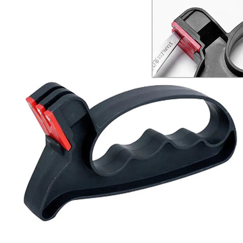 Black handheld knife and scissor sharpener tool with tungsten steel grindstone