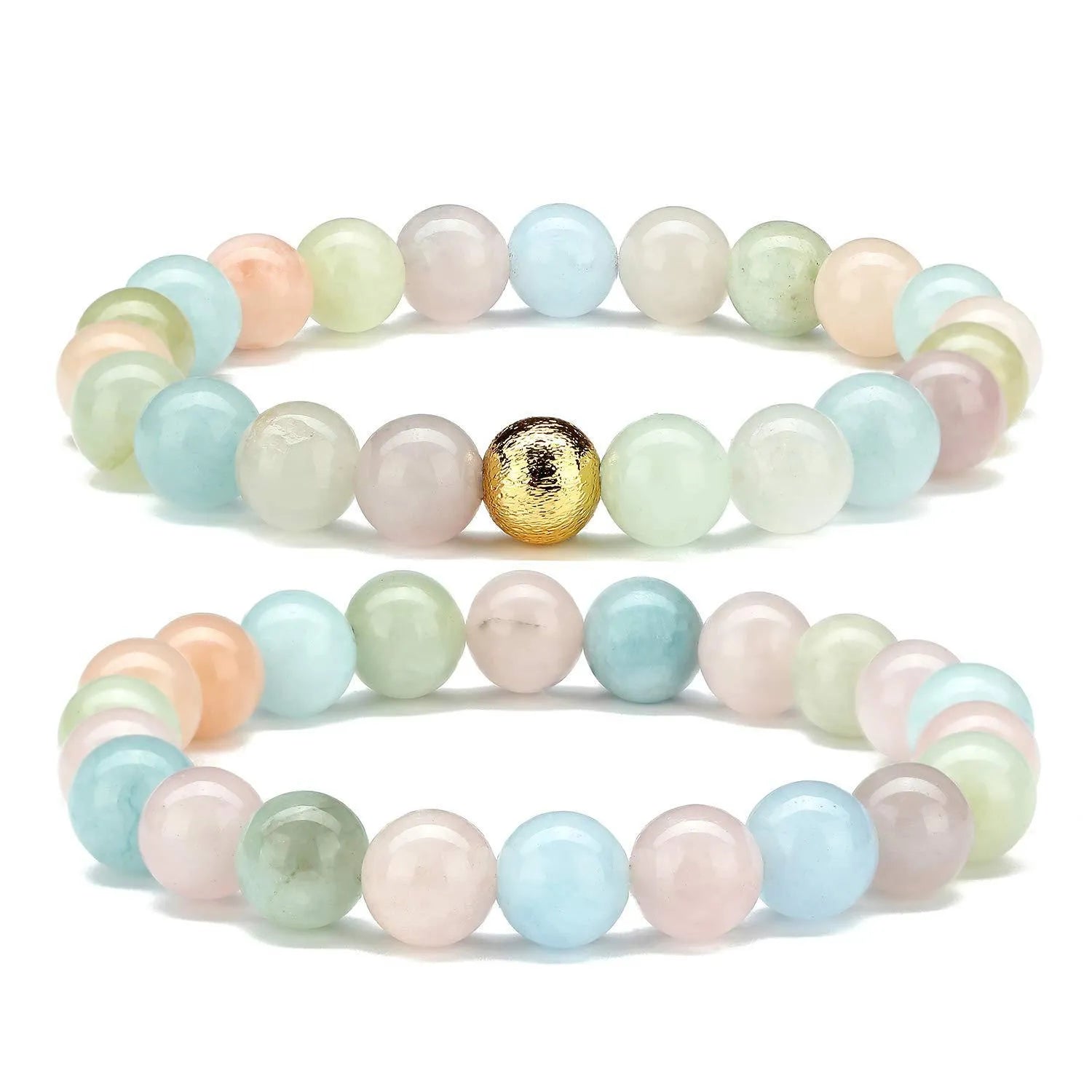 Handmade 8mm natural stone bead bracelet in geometric shape on a wrist, showing agate and gemstone colour options.