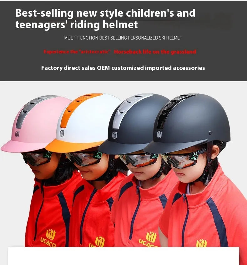 Super light summer equestrian riding helmet in bright black, silver pink, white orange, and silver black colours.