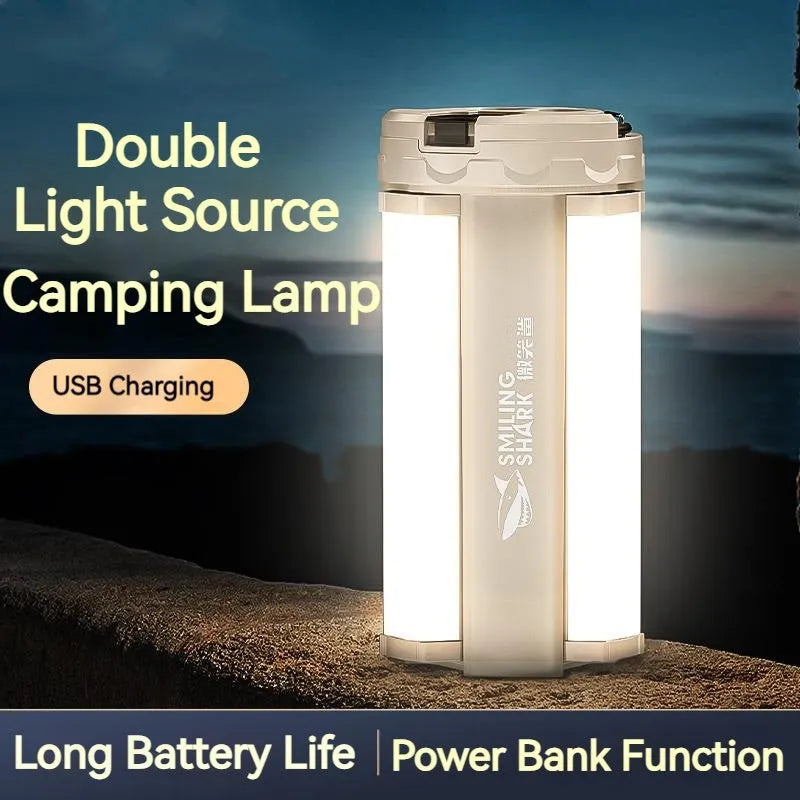 LY-0287 magnetic camping lamp showing blue LED indicators and square ABS PC housing