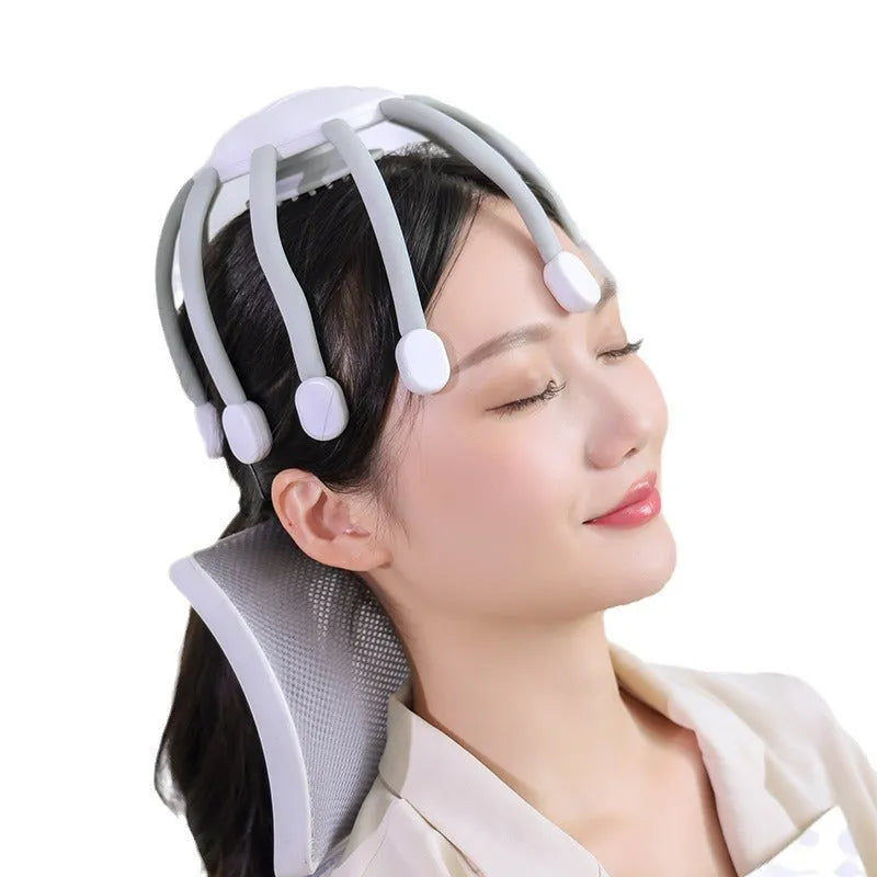 USB rechargeable head massager with multiple silicone vibrating claws in black colour