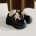 Matte black women's lace-up ankle boots with a chunky block heel and round toe.