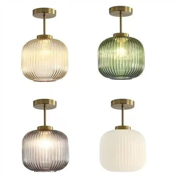 Vintage stripe glass ceiling lamp in Cognac colour for living room or restaurant use