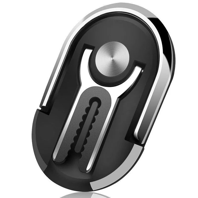 Universal car mobile phone mount bracket attached to car air vent showing adjustable clamp and 360-degree rotation ball joint