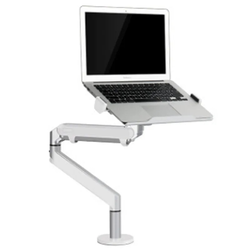 Silver aluminium alloy hover notebook air pressure arm bracket holding a laptop
