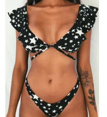 Women's yellow floral print bikini swimsuit with split design and multiple style options