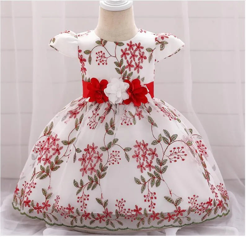Girls fluffy princess dress in pink with cotton blend fabric and cotton lining, suitable for birthday parties and weddings, sizes 60-90cm.