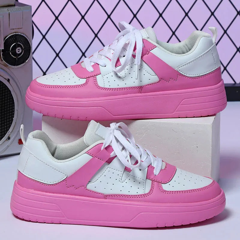 Platform sneakers soft bottom lace up mid heel 3-5cm round toe casual shoes artificial PU upper mesh lining black white
