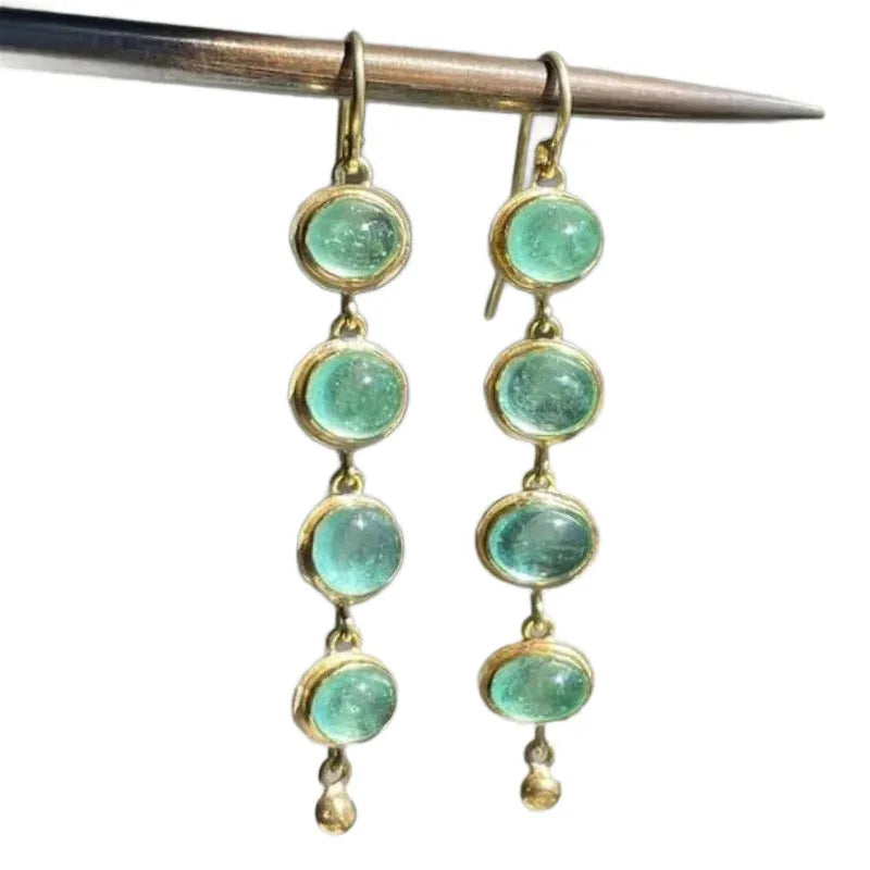 Gold geometric natural stone tassel drop earrings for women 18K gold plated brass
