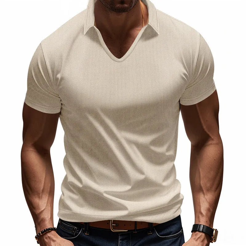 Men's loose fit V-neck short sleeve t-shirt in cotton blend fabric, summer casual wear