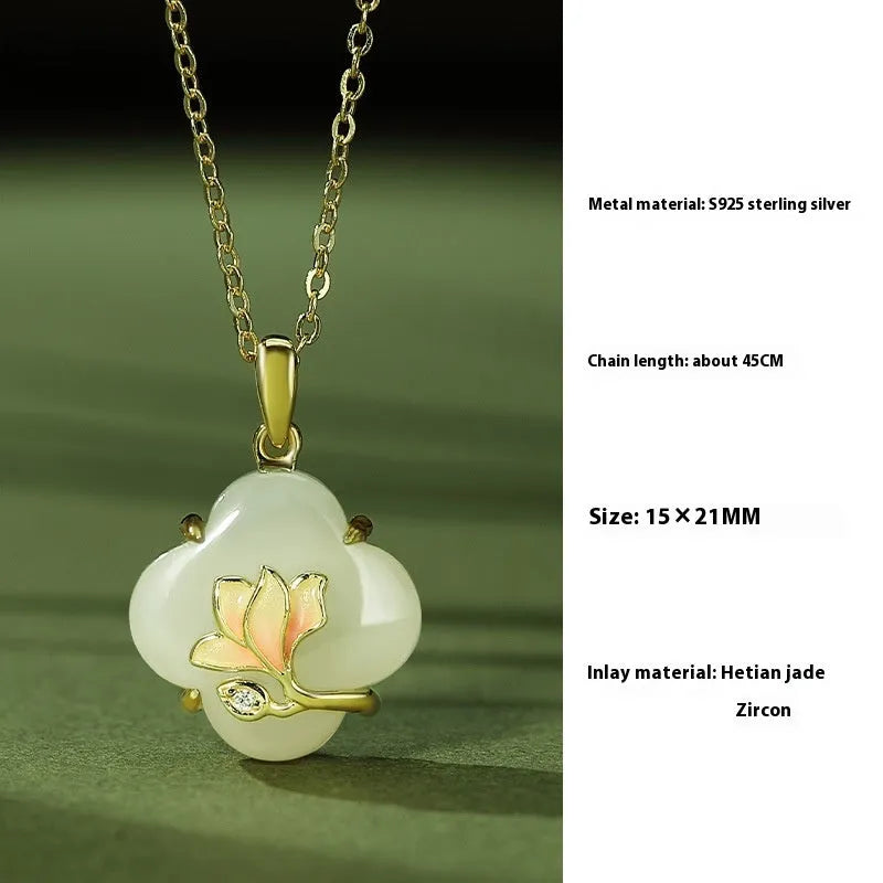 Magnolia jade jewellery set with sterling silver chain, matching bracelet and earrings in random jade colours