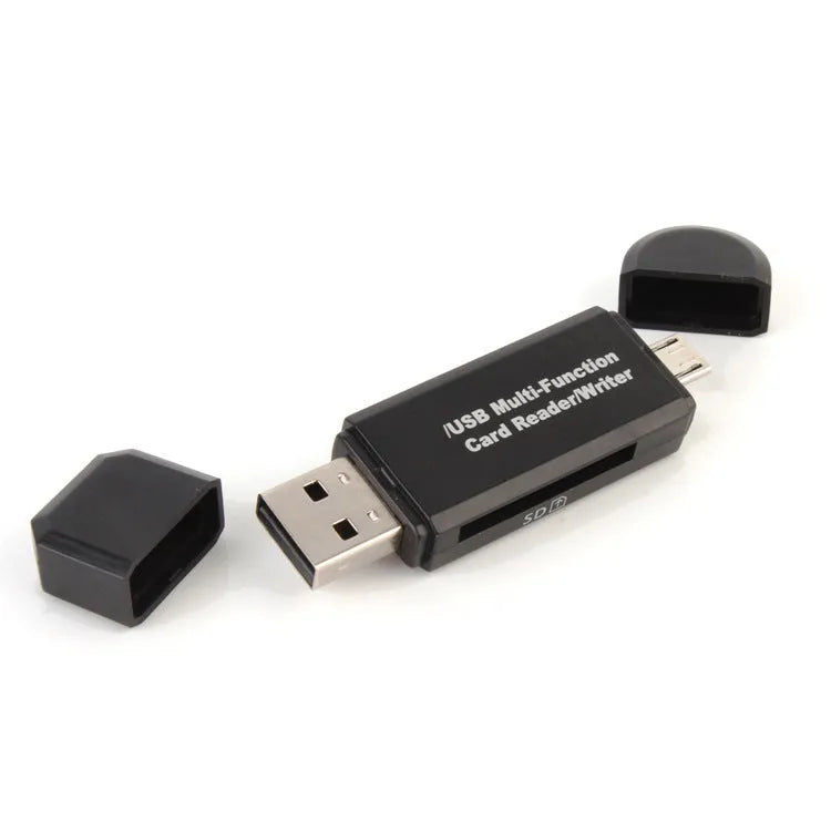 Multifunctional OTG machine card reader in black colour with USB 2.0 interface for SD and TF cards