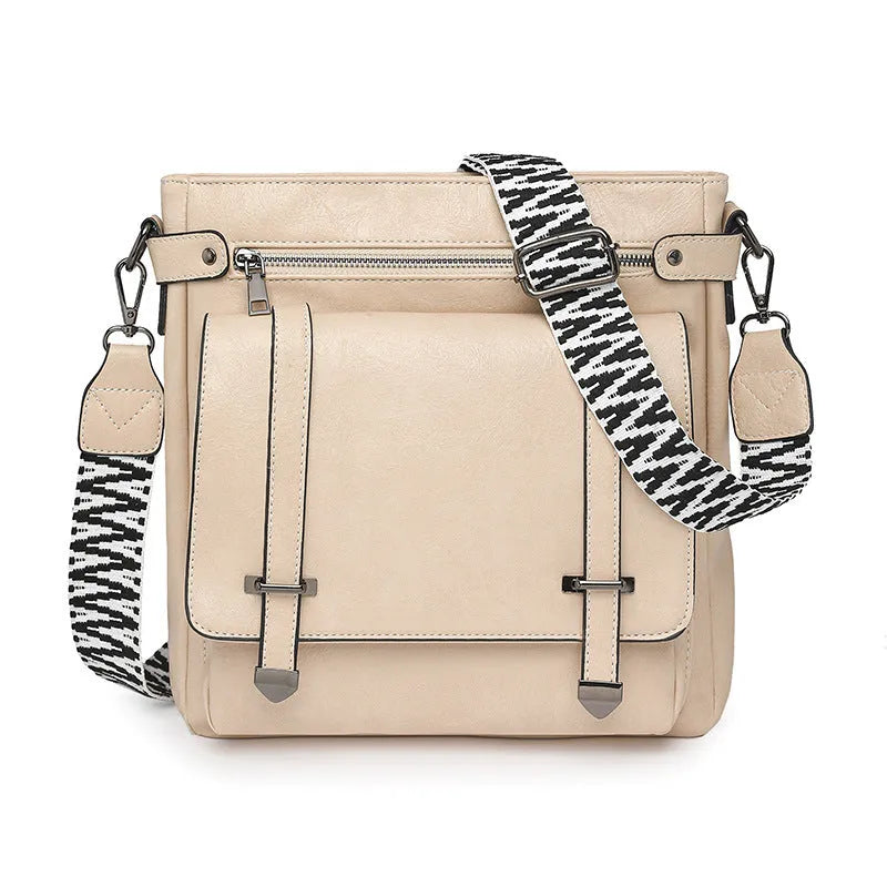 Women's PU large capacity multi-pocket bucket bag in two-tone coffee for leisure travel