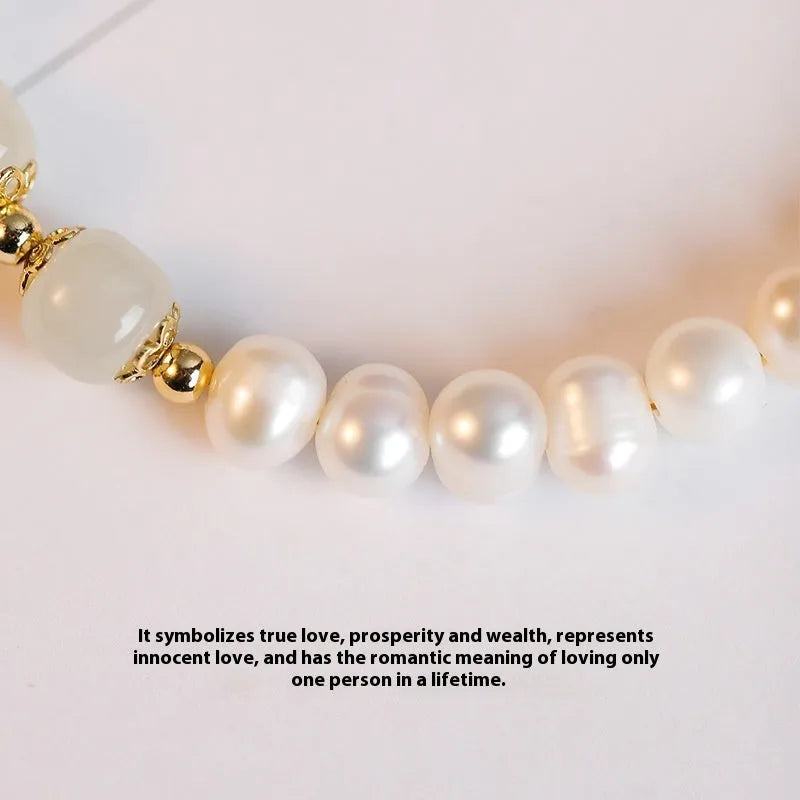 Korean style freshwater pearl bracelet in diamond shape, electroplated in Hetian jade colour.