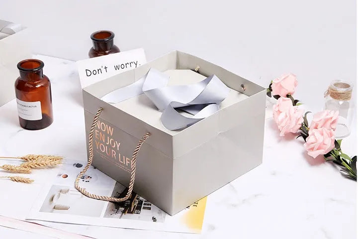 Gift box set with four sizes, Paper Board Material, black blue pink options, and bag choices
