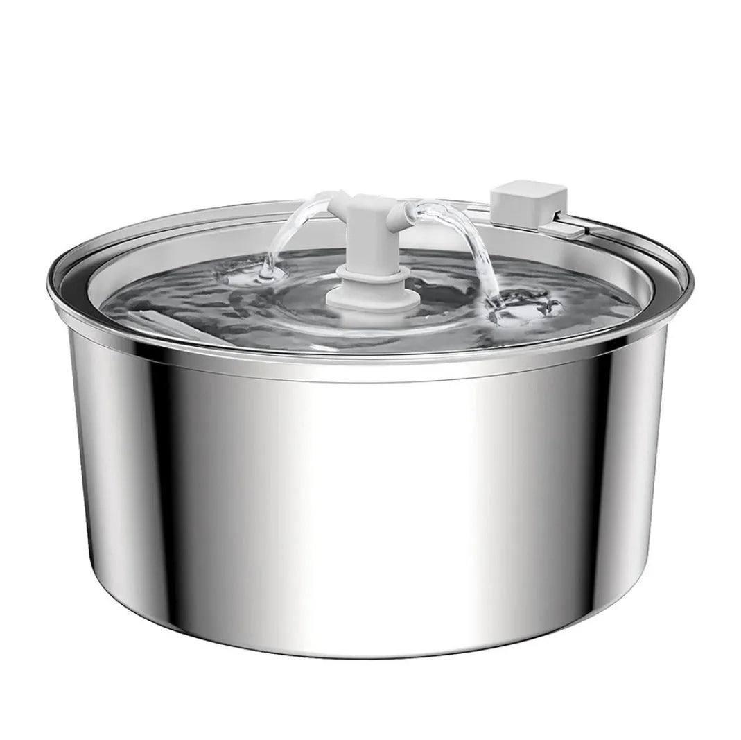 Stainless steel pet water dispenser with round runway design and bowl-window faucet