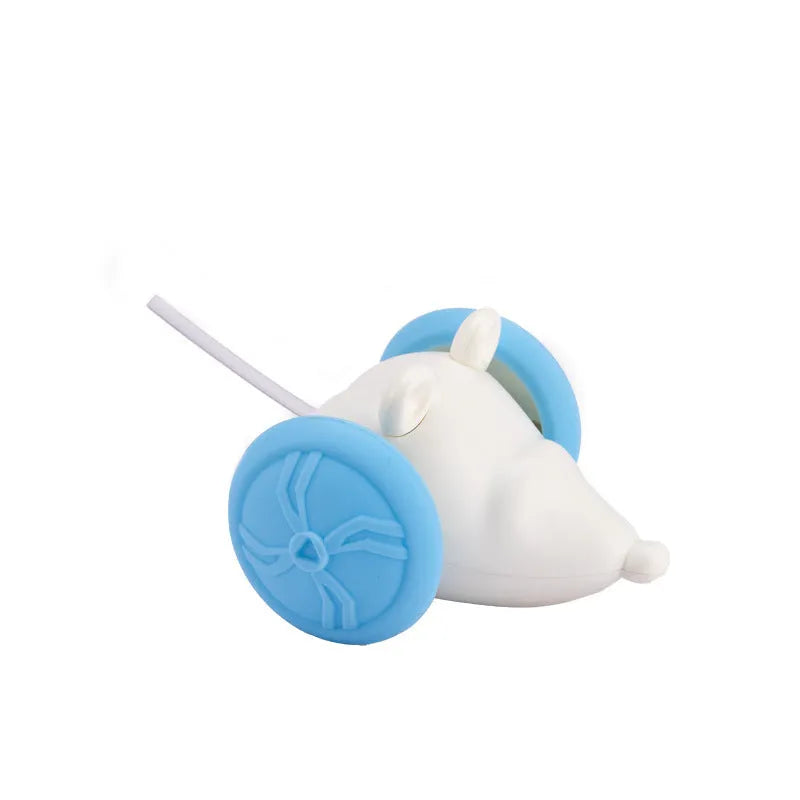 Electric cat toy mouse with remote control in blue and yellow colour options for indoor pet play